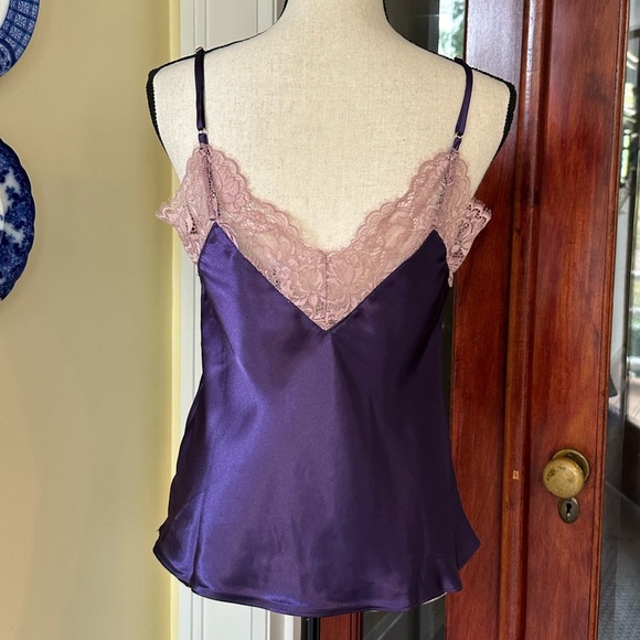 Linea Donatella | Purple Satin V-Neck Cami with Pink Lace Trim, Size S - Picture 3 of 8